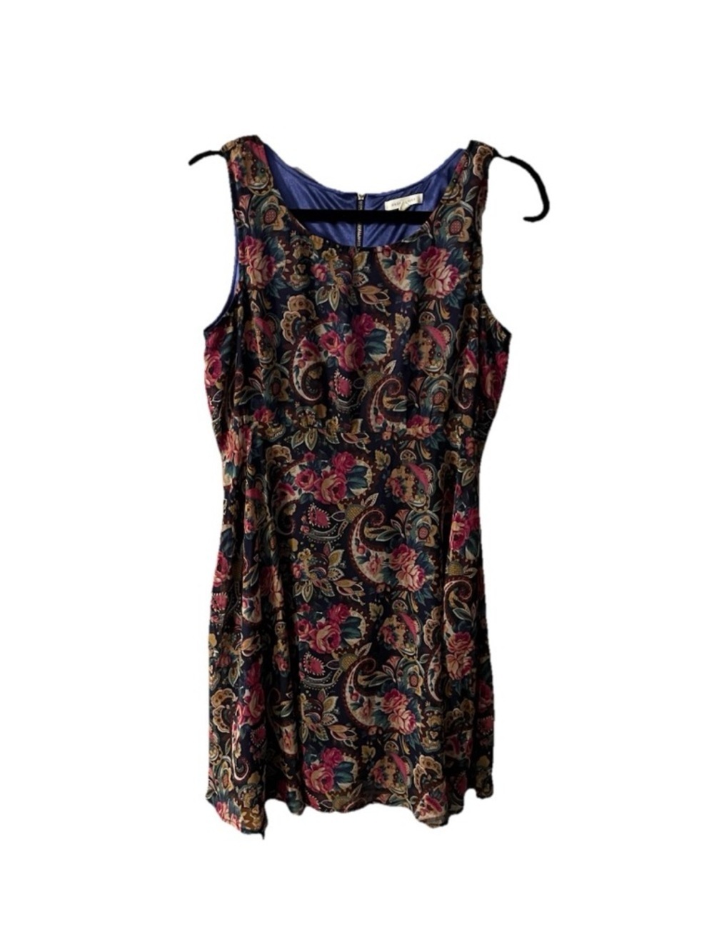 Under Skies Pink Green Blue Short Paisley Sheath Medium Sleeveless Lined Floral